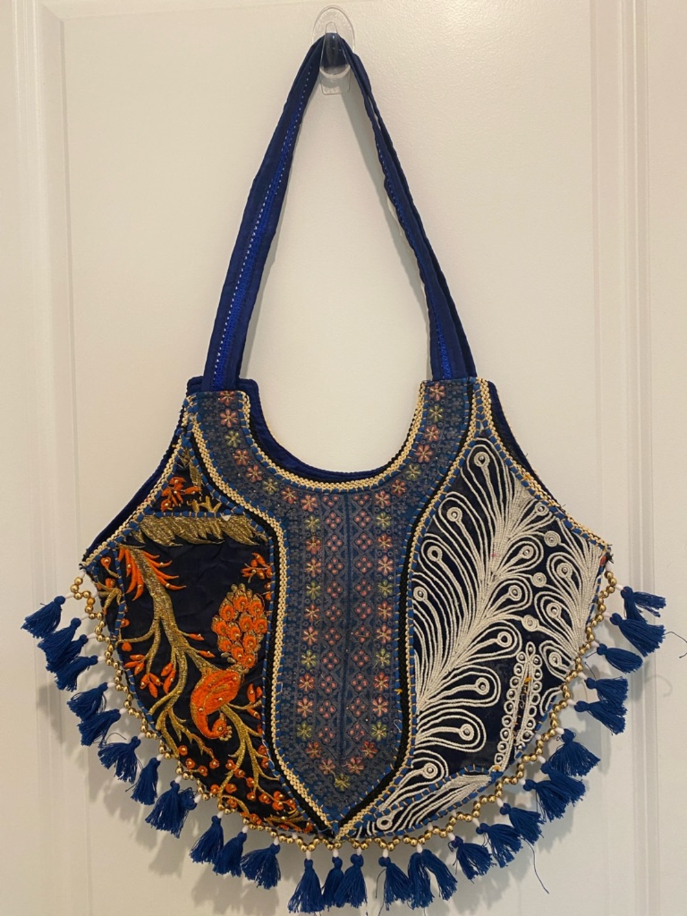 Bohemian Embroidered Navy Tassel Shoulder Bag